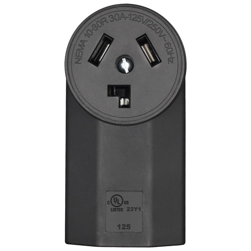 micmi NEMA 10-30R Receptacle 3-Pole 3-Wire Surface Mount Range Power Receptacle, Industrial Grade 30A 125/250V UL Listed, Black (NEMA 10-30R) - Image 1